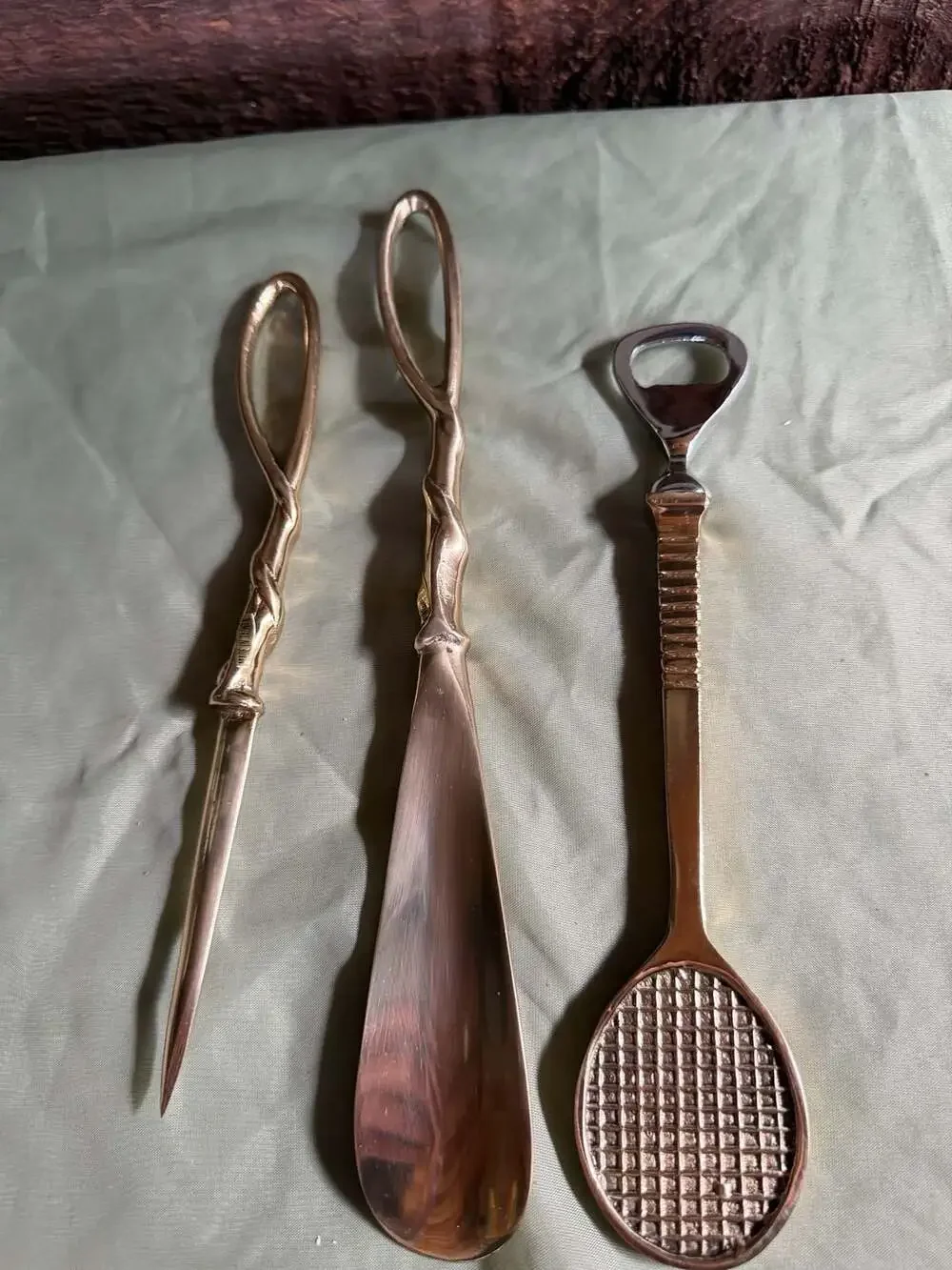 Vtg Tool Set Including Letter Opener, Shoehorn, and Tennis Racket Bottle Opener